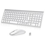 Wireless Keyboard Mouse Combo, cimetech 2.4G Ultra-Thin Keyboard and Mouse Set with Sleek Ergonomic Silent Design & Stable Connection for Windows PC Laptop Computer (QWERTY UK Layout, Silver White)