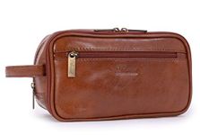 ASHWOOD - Men's Wash Bag/Shaving Bag/Travel Toiletry Bag - Genuine Leather - Chelsea 2080 - Chestnut Brown