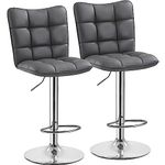 Yaheetech Modern Bar Stools Set of 2 PU Leather Height Adjustable Swivel Bar Chair, with Footrest and Base for Breakfast Bar Counter Kitchen and Home Bar Grey