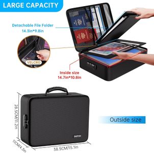 ENGPOW Fireproof Document Storage Box with Lock – 13 Pockets, A4, Waterproof