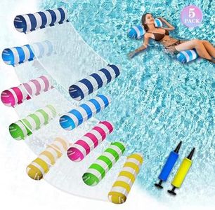 JUXIAO 5 Pack Upgrated XL Water Pool Floats, 4-in-1 (Hammock, Saddle, Lounge Chair, Drifter) Multi-Purpose Water Pool Float, Non-Stick PVC Material