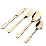 Sabichi Glamour Gold Cutlery Set - 16-Piece Stainless Steel Knives And Forks Set - University Essentials - Tableware Set with Spoon Knifes and Forks - Service for 4 - Dishwasher Safe - Coloured Finish