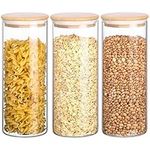 BELLE VOUS 3 Pack of Glass Jars with Bamboo Lids - 950ml/32oz Airtight Food Storage Containers - Kitchen/Pantry Organisation Canister Set for Pasta, Flour, Cereal, Sugar, Coffee Beans, Tea and More