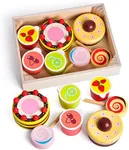 8 PCs Wooden Play Food for Kids Kitchen, Pretend Play Food Wooden Dessert Play Set for Kids, Toddler Toys for 2-4 Year Old Girls Boys Christmas Birthday Gifts