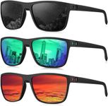 Rocf Rossini 3 Pack Polarized Sunglasses for Men Lightweight Sun Glasses with UV Protection for Driving Fishing Golf (Black+Green+Red)