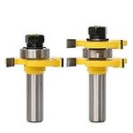 Bestgle 2pcs 1/2-Inch Shank Matched Tongue and Groove Router Bit 3 Teeth T-Shape Panel Cabinet Door Flooring Wood Milling Tenon Cutter Woodworking Tools