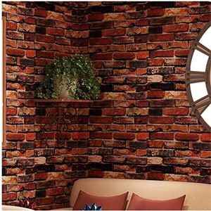 Yancorp 18"x394" Self-Adhesive Wallpaper Rust Red Brown Brick Wallpaper Fireplace Peel and Stick Wall Door Counter Top Liners (18"x394", Rust Red Brick)…