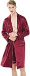 Wowcarbazole Men's Satin Robe Set 2 pcs Kimono Silky Lightweight Bathrobes Soft Sleepwear Pjs Sets with Pockets, &Red&, Medium