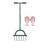 Enlfjoss Lawn Spike Aerator, 35" x 11",Manual Lawn Aerator,Gardening Lawn Aerator for Compacted Soils and Lawns, Non-Slip T-Handle Grass Spike Aeration with Six 3.9" Solid Steel Spikes