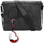 PortoVino Wine Messenger Bag - Vegan Leather Wine Bag with Hidden Insulated Compartment and Dispenser that Holds and Pours 2 bottles of Wine Perfect for Traveling, Concerts, Bachelorette Party - Slate