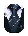 Barry.Wang Designer Ties for Men Handkerchief Cufflinks Silk Necktie Set, One Size, Blue and Yellow