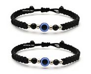 ARTIFICIAL TREE Handmade Nazariya Evil Eye Charms Black Thread Bracelet Adjustable for Women, Men, Girls & Boys 2 Piece (BLACK)(AT GIRLS BRCT 034)