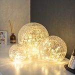 Lights4fun Set of 3 Fairy Light Orbs Crackled Glass Balls Battery Operated Table Lamp Warm White LEDs with Timer