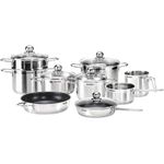 Karcher Jette Cookware Set with Pans, Stainless Steel, 14-Piece with 5 Glass Lids