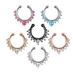 6pcs Fake Septum Clicker Nose Ring Rhinestone Non Piercing Hanger Clip Body Jewelry