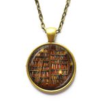 Vintage Library necklace , Librarian gift pendant , Vintage Books jewelry , books gift, writer ,teacher , book nerd gift necklace