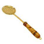 Planto Living Pure Brass Lead Free Skimmer Spoon (Jhaara) with Wooden Handle for Cooking & Frying at Home, Restaurant & Hotel 14.5 Inch (Set of 1)