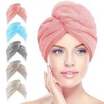 AIDEA Microfiber Hair Towel Wrap, 5 Pack Hair Turbans, Super Absorbent Quick Dry Hair Towel Wrap for All Hair Types Anti Frizz, Multicolor 26"×10"