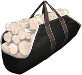 Amagabeli Large Canvas Log Carrier Bag 39”x18” Durable Waterproof Fireplace Log Holder Baskets Log Storage Indoor Wood Baskets for Logs Firewood Basket Outdoor Wood Storage Waxed Black