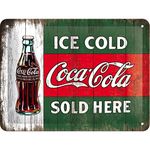 Nostalgic Art Retro Tin Sign – Coca-Cola – Ice Cold Sold Here – Gift idea for Coke fans, Metal Plaque, Vintage design for decoration, 15 x 20 cm