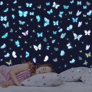 Glow in The Dark Butterfly Wall Decals，Glowing Luminous Butterfly Wall Stickers Colorful Removable self-Adhesive Butterfly Decals for Girls Bedroom Kids Baby Nursery Living Room Decoration