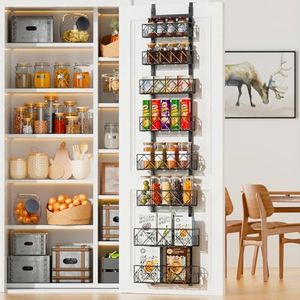 Over the Door Pantry Organizer 8-Tier Adjustable Baskets Hanging Spice Door Rack Narrow - 13.78" W x 65.16" H Behind the Door Storage for Kitchen, Bathroom, and Closet Organization- Black