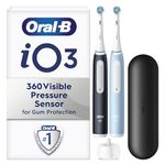 Oral-B iO3 2X Electric Toothbrushes For Adults, Gifts For Her / Him, 2 Toothbrush Heads & 1 Travel Case, 3 Modes With Teeth Whitening, 2 Pin UK Plug, Black & Blue