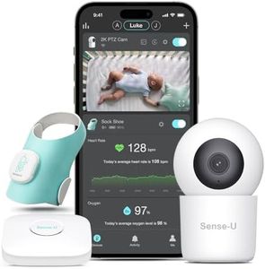 Sense-U Baby Sock Shoe Bundle Smart Baby Monitor: Sock Shoe Plus 2K PTZ Camera - Track Heart Rate, Oxygen, Sleep Movement, Heartbeat, Pan-Tilt-Zoom Video, AI Cry Detection, Audio, FSA/HSA Eligible