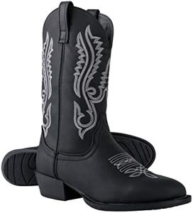 Canyon Trails Classic Cowboy Boots for Men - Protective Footwear Traditional Round Toe Men's Western Boots with Embroidery - Outdoor Water Repellent Durable Work Boots for Men (Black - 11)