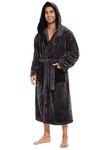 Mens Robe Plush Big and Tall-Mens Soft Warm Fleece Plush Robe with Hood Full and Knee Length Bathrobe(L,DarkGrey)