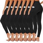 Syrinx 7 Pack Leggings for Women - High Waisted Tummy Control Soft Yoga Pants for Workout Running, 7 Pack Black With Pockets, XX-Large