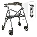 Able Life Space Saver Rollator Short, Lightweight Junior Folding Walker for Seniors and Adults, Petite Walker with Wheels and Seat, Black Walnut