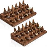 Juexica Wood Ring Display 2 Pieces Ring Holder for Jewelry Wooden Ring Stand Jewelry Counter Showcase 3 Step Ring Organizer for 18 Rings Storage Selling (Brown)