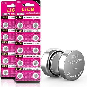 LiCB 20 Pack SR626SW 377 Watch Battery,Long-Lasting & Leak-Proof,High Capacity Silver Oxide 1.55V Button Cell Batteries for Watch