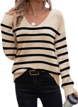 Zeagoo Sweaters for Women Fall Clothing Trendy 2024 Soft Striped Long Sleeve Knit Casual Pullover Tops Apricot Sriped M