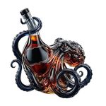 3D Octopus Wine Decanter - Heavy Base 560g Borosilicate Glass Whiskey Aerator with Airtight Stopper, Gothic Kraken Bottle Decor for Rum, Brandy and Liquor, 750ml.