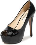 OCHENTA Women's Peep Toe Prom Heels Platform High Heels Sexy Dress Pumps, Black (Patent), 8