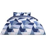 Dreamscene Geometric Shapes Single Duvet Cover Set with Pillowcase, Soft Comfy Breathable Polycotton, Quilt Covers Bedding Set, Lightweight Non-Fading, Navy Blue - 135 x 200cm