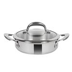 Meyer Select Nickel Free Stainless Steel Sauteuse with Glass Lid | Steel Saute Pan with Triply Base| Frying Pan with Lid | Gas and Induction Suitable | 28cm/ 4.77 Litre, Silver