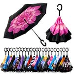 ANGEL'S.C Handle Umbrella Double Layer Inverted Reversible No Drip Umbrella with C Shape Handle - Multi Design Send