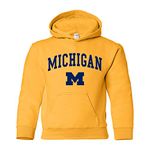 UGP Campus Apparel NCAA Arch Logo, Team Color Youth Hoodie, College, University, Michigan Wolverines Gold, Large