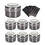 Sinzau Stainless Steel Spice Jars, Magnetic Condiment Tins, Magnetic Spice Tins on Fridge (Pack of 6, 120 Labels)