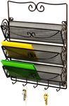 DecoBros Wall Mount 3 Tier Letter Rack Organizer w/ Key Holder, Bronze