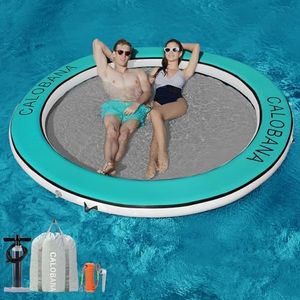 CALOBANA 10ft Heavy Duty Inflatable Water Hammock, Round Floating Ring Float Island Platform River Floats Lake Raft Tanning Pool Lounger for Adults Party, Grey