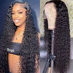 Water Wave Human Hair Wigs for Black Women 13x4 HD Transparent Lace Front Wigs Human Hair 24 inch 180% Density MSGEM Brazilian Water Curly Human Hair Wigs Pre Plucked with Baby Hair Natural Color