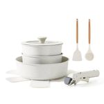 SENSARTE 9 Piece Pots and Pans Set, Nonstick Detachable Handle Cookware, Induction Kitchen Cookware Set with Removable Handle, Healthy Non Stick RV Cookware, Dishwasher & Oven Safe, PFOA Free (White)