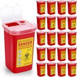 1 Quart Flip Top Sharps Container Sharps Disposal Container Small Trash Bin Small Portable Container for Tattoo Parlors Use Office Barbershop Home Travel Use, 6" x 4" x 3", Red (20 Pcs)