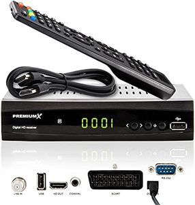 PremiumX Receptor de Satélite HD 521 FTA Receptor de TV Digital Sat DVB-S2 FullHD HDMI SCART 2X USB Reproductor Multimedia, Fuente de alimentación Externa de 12V