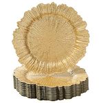 MAONAME Gold Charger Plates Set of 12, Reef Plate Chargers for Dinner Plates, Plastic Decorative Plates for Table Setting, Thanksgiving, Christmas