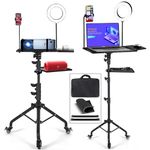 Asltoy Projector Stand Tripod with Wheels Adjustable Height,Laptop Tripod Stand with 2 Shelves Mouse Tray Phone Holder Projector Music Stand for Office, Home,Portable Laptop Floor Stand Tripod (With Ring Light)